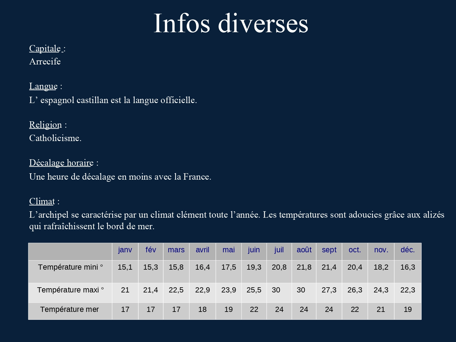Infos diverses