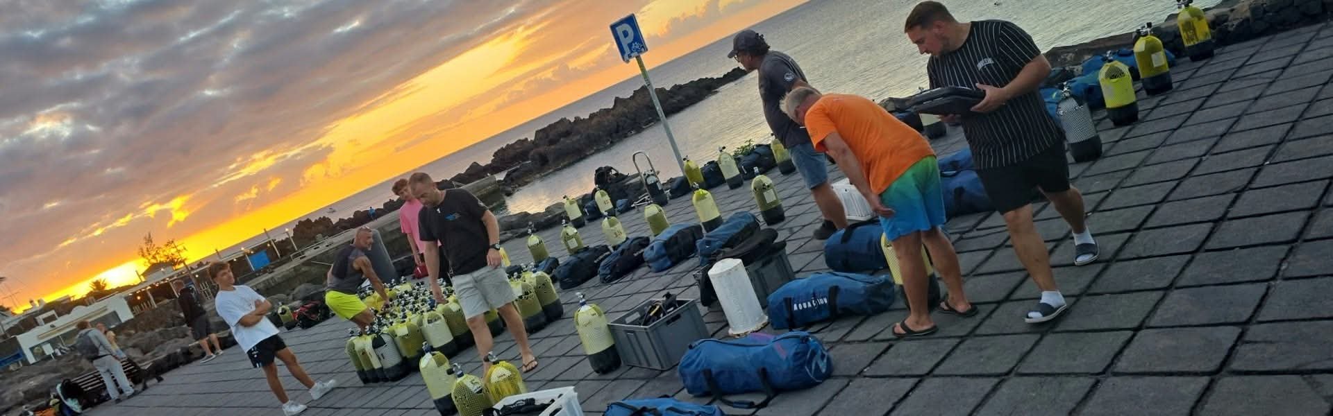 Divers exploring a dive site in Lanzarote
